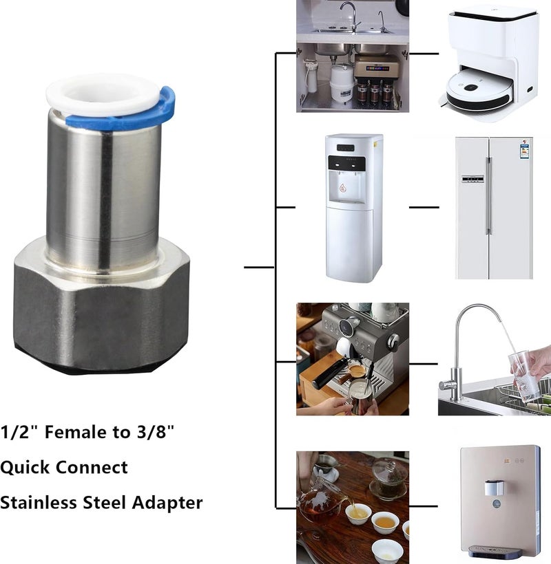 AimatRun 1/2" Female Thread x 3/8" OD Stainless Steel Push-to-Connect Adapter - Quick Connector Fitting for RO Systems, Water Purifiers & Filters - Image 4